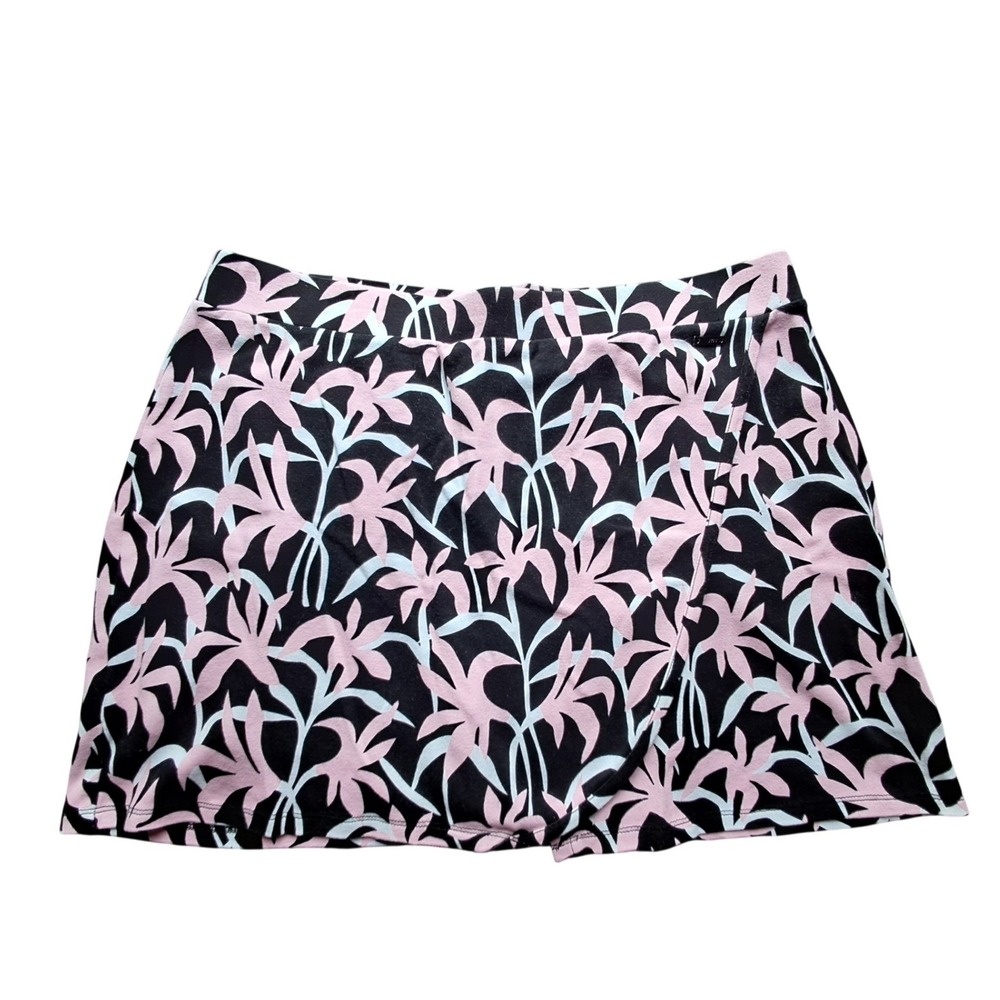 Jones New York Signature Womens Floral Palm Skort Black Pink Size L Active Skirt
